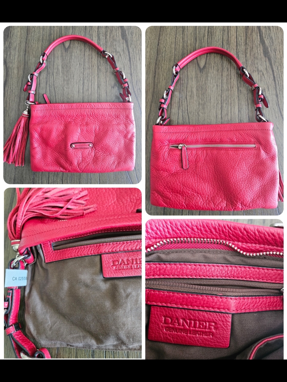Danier Red Genuine Leather Shoulder Bag with Tassel